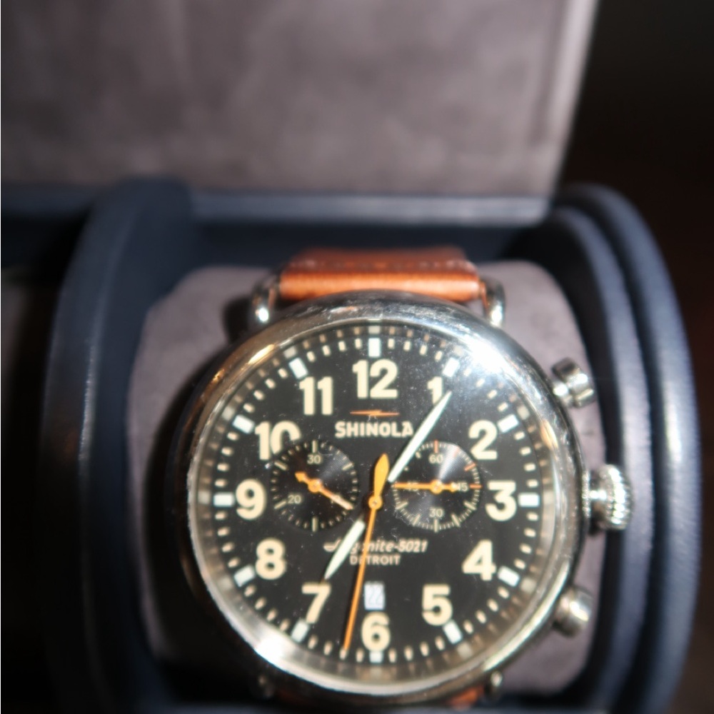 Shinola Black Dial with Brown Leather Strap Watch - Argonite-5021